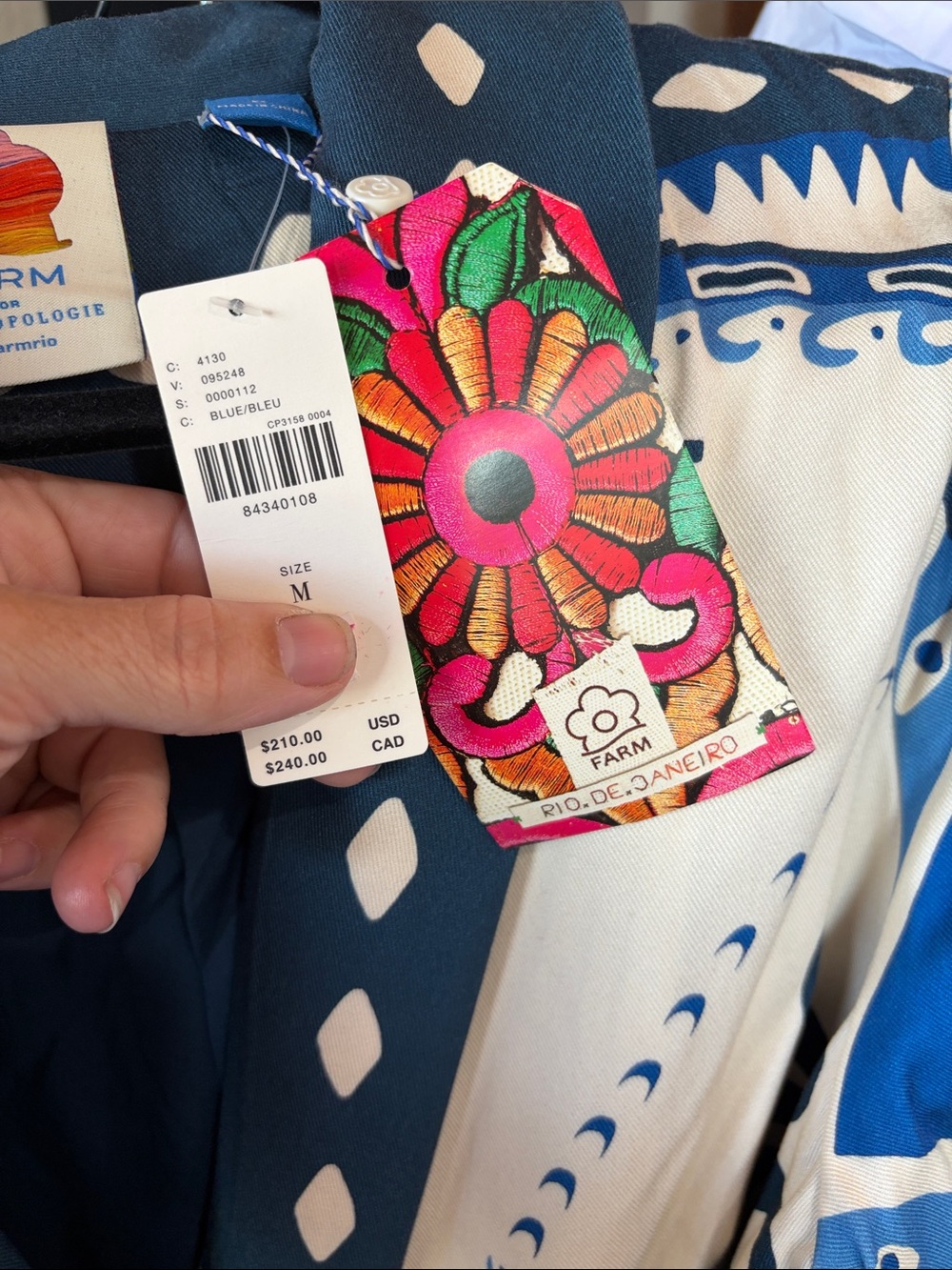 FARM Rio Cream and Blue Mini Dress with Graphic Palm Print - Picture 6 of 7